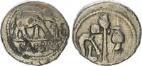 Antike / Republik/ Cäsar Denar C. Julius Caesar, Elefant r.// Priesterliche Geräte -
