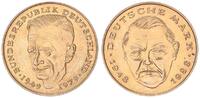 Deutschland 2 DM-Probe in Goldbronze 2 DM zu J.424 Probe Kopplung der Kopfseiten Erhard und Schumacher ohne Randschr. -