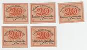 Deutschland 5x 20 Pfennig-Schein Lübeck -