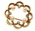 Brosche 585 Brosche mit Perlen und Diamanten, 2cm breit -
