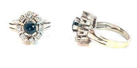 585 Gold Ring mit kleinen Diamanten und blauen Saphiren, Ringgröße 48 -