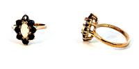 375 Gold Ring mit Opal und Saphiren, 9Karat Gold, Ringgröße 54 -