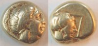 Antike / Griechenland Lesbos Hekte Elektron-Gold Griechenland Lesbos (6), Mytilene Apoll/Artemis Hekte Gold 2,52 g ss-vz
