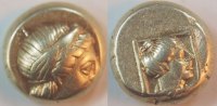 Antike / Griechenland Lesbos Hekte Elektron-Gold Griechenland Lesbos (7), Mytilene Apoll/Artemis Hekte Gold 2,56 g ss-vz