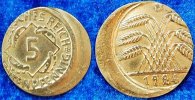 Deutschland / Weimar 5 Pfennig 5 Pfennig J.308 1924D Fehlprägung: 20% dezentriert