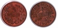 Kolonien Deutsch-Ostafrika 5 Heller Deutsch-Ostafrika 5 Heller 1909J schöne Kupferpatina, vz+