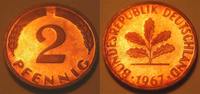 Deutschland 2 Pfennig BRD 2 Pfennig 1967G mit magnetischem Eisenkern !!!! Schöne Patina, PP