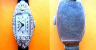 Schweiz, DAMEN ARMBANDUHR, gute CYMA DAMEN ARMBANDUHR, Platin mit Diamanten-historisches Gewebearmband, -