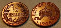 Kolonien Deutsch-Ostafrika 1/2 Heller Deutsch-Ostafrika 1/2 Heller 1906 J Schöne Tönung, Polierte Platte (PP,Proof)