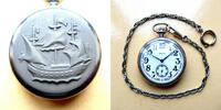 Russland, Herren Taschenuhr, TASCHENUHR Molnija, hübscher Windjammer, Ankerhemmung, gute Funktion, ca.1980, -