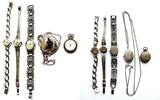 unbek. Herst.land, Damen ARMBANDUHREN-Konvolut mechan. DAMEN Silberuhren - Konvolut, 5 funktionierende Armband- / Taschenuhren, -