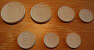 Kaiserreich / Proben ! Probensatz 10 Pfennig - 5 Mark Proben Versuch die Porzellanwährung einzuführen. Satz mit 7 Proben. Weiss !!!!