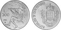 Europa 500 lire Uncirculated silver San Marino, (KM124) -
