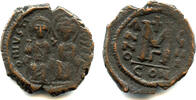 Antike Bronze follis of Justin II (565-578 AD), dated to 573/574 AD, Constantinople min -