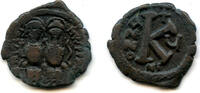 Antike follis 1/2 of Justin II (565-578), 575 AD, Nicomedia, Byzantine Empire -