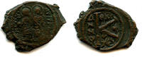 Antike follis Scarcer type 1/2 of Justin II , Thessalonica, Byzantine Empir -