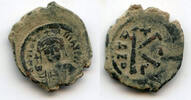 Antike follis Half of Maurice Tiberius (582-602 CE), Constantinople, Byzantine Empire -