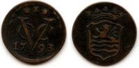 Europa duit Copper issued by VOC (the Dutch East India Company), with a garland, Z -