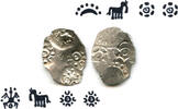 Antike Extremely nice and rare double-sided coin! Silver punchmarked 1/2 karshapana fro -