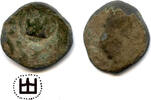 Mittelalter Copper Golden Horde pul with a large castle countermark by the Genoese in Caff -