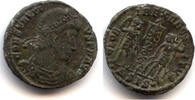Antike GLORIA EXERCITVS AE3 of Constantus II , with early Chrisitian chi-rh -