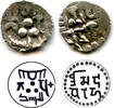 Mittelalter Silver damma of governor Asad, bilingual type with Arabic and Brahmi inscription -