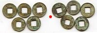 China bronze Lot of 5 Wu Zhu coins of various types, 115 BC-220 AD, Han dynasties, China -