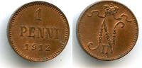 Baltic region 1 penni Copper Nicholas II (1894-1917), 1912, Finland under Russian Empire -