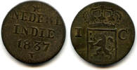 1000-to date, Netherlands duit Colonial copper (cent), 1837, Island of Sumatra, Kingdom of the Netherlands, Dutch East Indies (KM #290) -