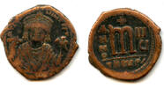 Byzantine coins follis Nice of Maurice Tiberius (582-602 CE), RY8 , Theupolis, Byzantine Empire -