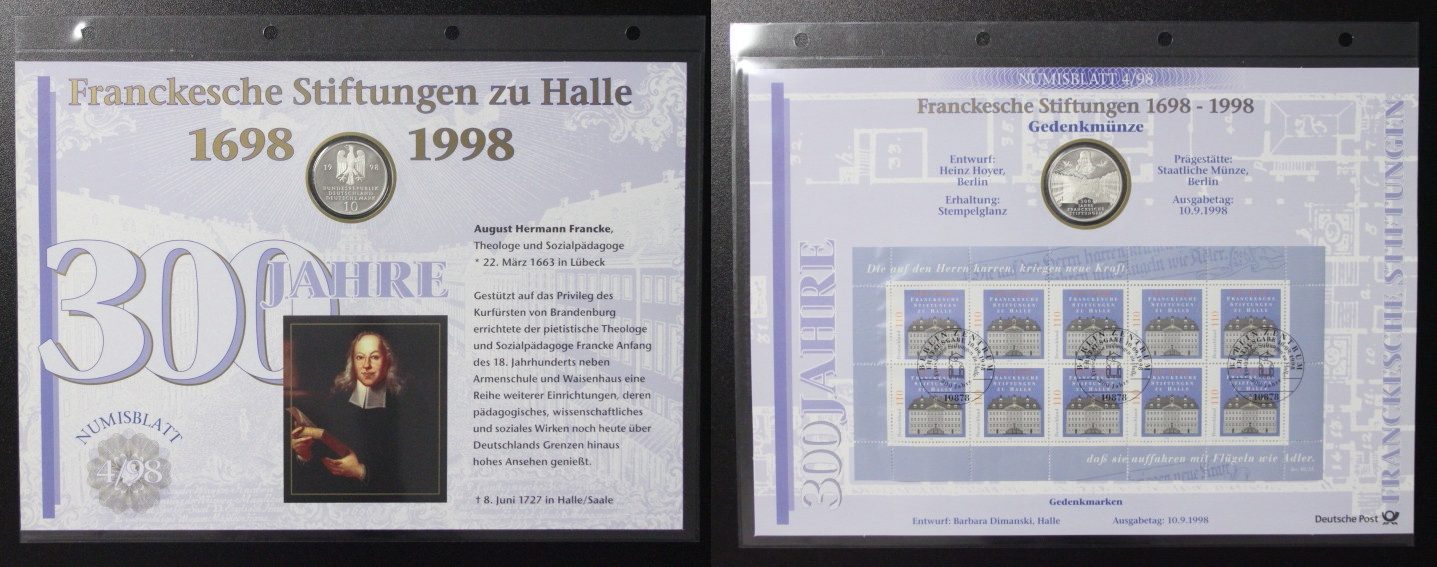 BRD 10 Mark 1998 Franckesche Stiftungen - Numisblatt St | MA-Shops