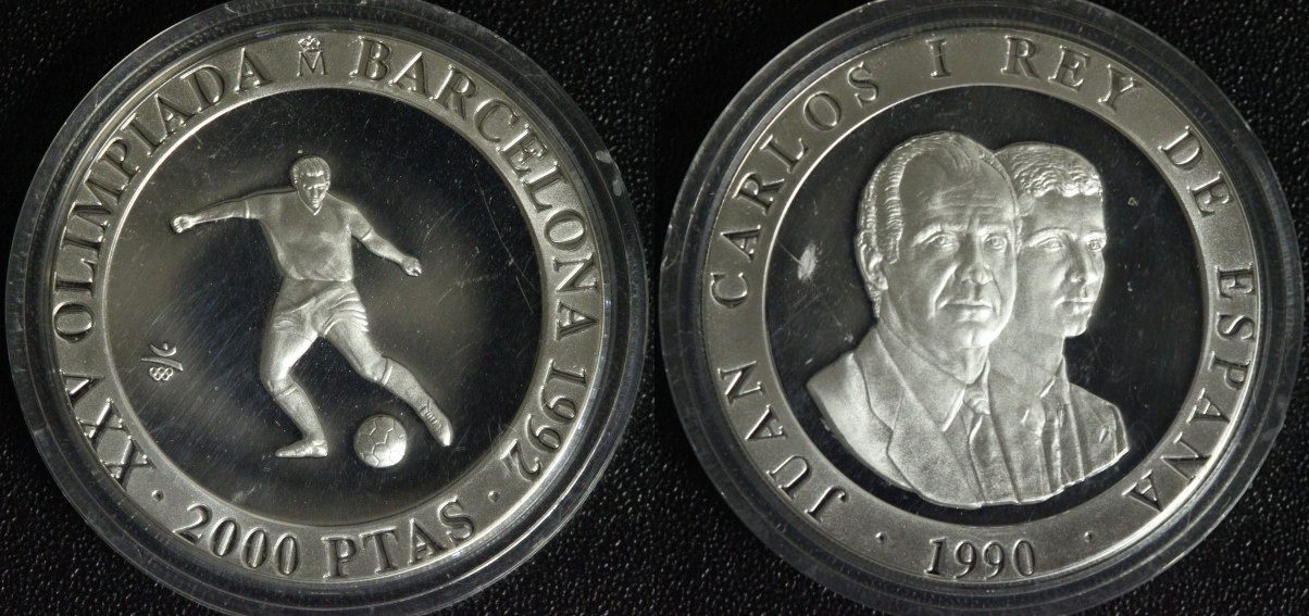 Spanien 2000 Pesetas 1990 Olympia ´92 Fußball PP*