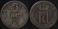 Norwegen 5 Öre Haakon VII. - Eisen - selten -