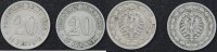 Deutschland 2 x 20 Pfennig 2 x 20 Pf 1888 Prägebuchstaben A und D -