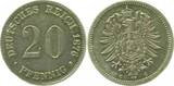 Deutschland  20 Pfennig 1876 C vz/stgl leichtes Zainende Patina J 005 vorzüglich/stempelglanz