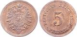 Deutschland  Probe 5 Pfennig 1888 A Kupfer Herrlich prägefrisch