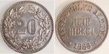 Schweiz  20 Rappen Probe, 1883 einseitig von Basse & Selve, Altena vorzüglich