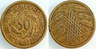 Deutschland 50 Pfennig 50 Rentenpfennig 1924 A, Stempeldrehung ca. S315 ss/vz -