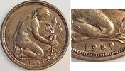 Deutschland 50 Pfennig 50 Pfennig 1950G, JSZ; sehr stark doppelt, BDL -