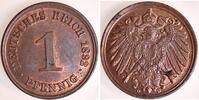 1 Pfennig 1892 Deutschland 1 Pfennig 1892 D prfr/stg J 010 weitgehend Originalfarbe bankfrisch/stempelglanz