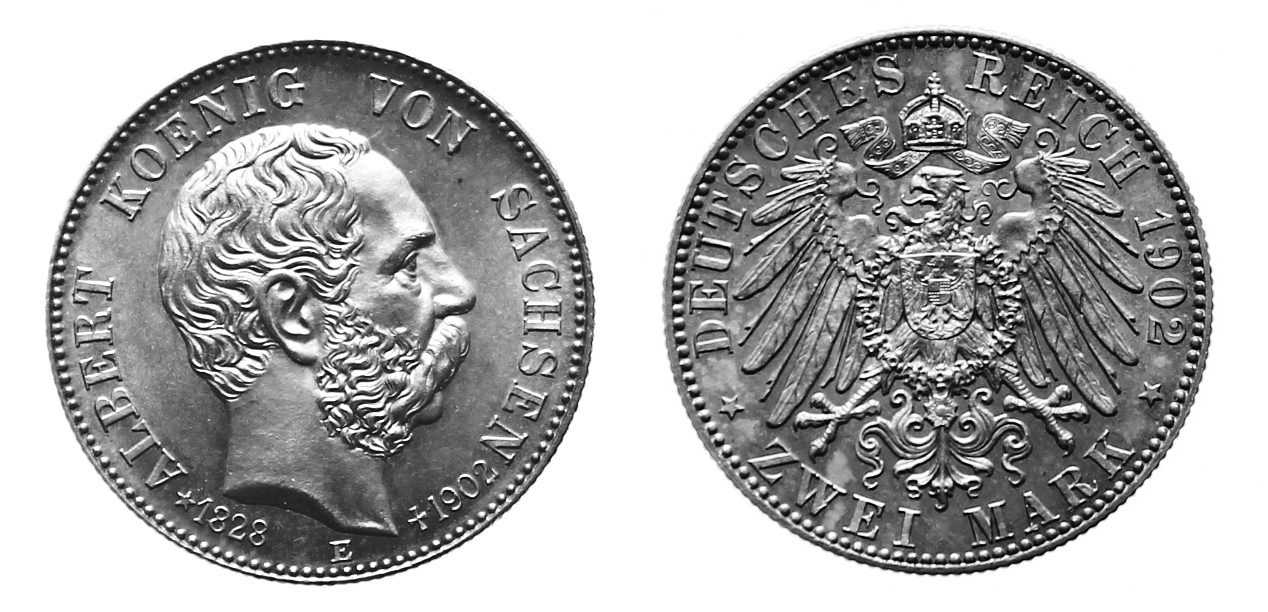 Sachsen 2 Mark Zwei Mark, Deutsches Reich 1902 E st