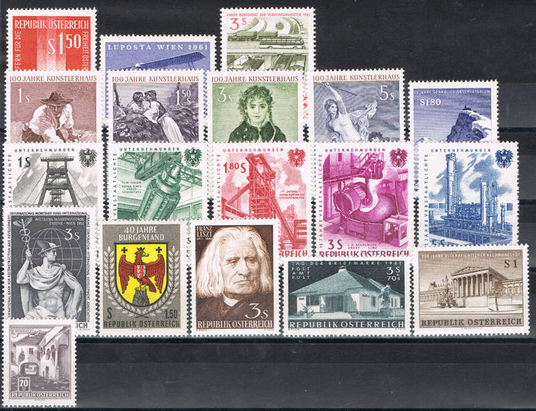 Österreich, Jahrgang 1961 komplett, Postfrisch
