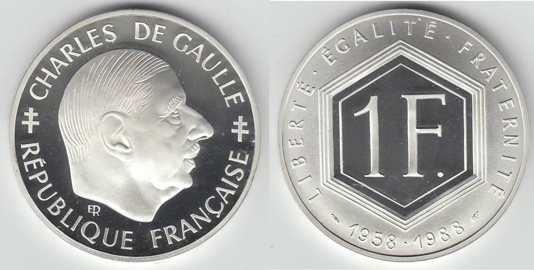 1 Franc 1988 Frankreich Frankreich Gedenkmünze 1988 Charles De Gaulle