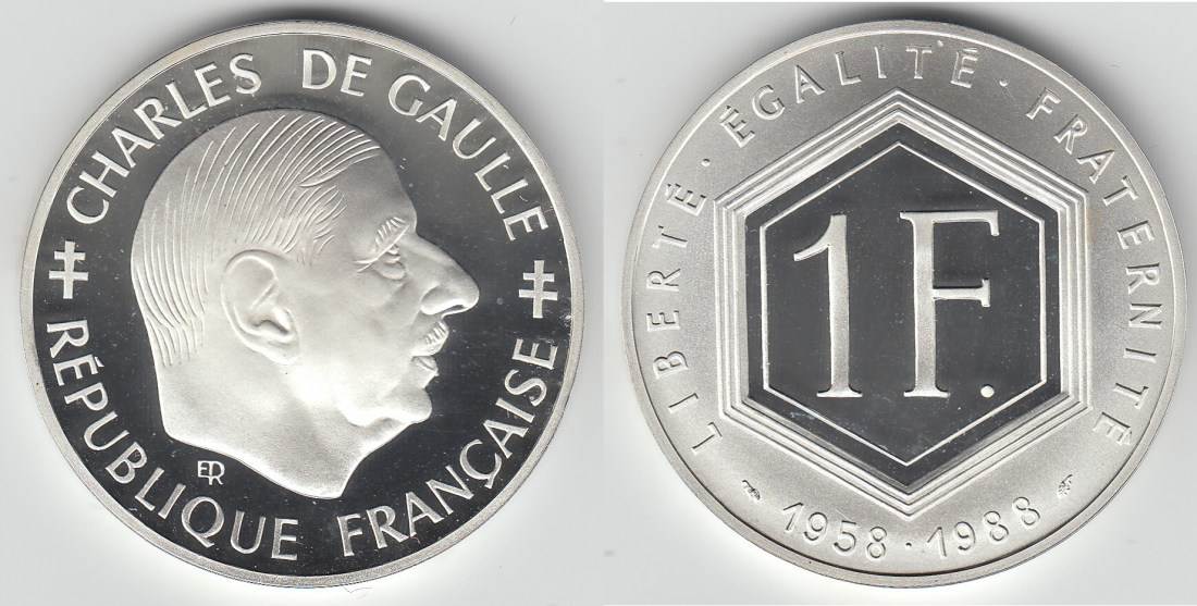 1 Franc Charles De Gaulle 1958 1988
