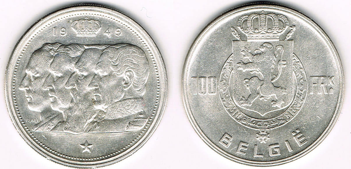 Belgien König Bauduin 100 Francs 1949 Kursmünze Erhaltung Siehe Scan