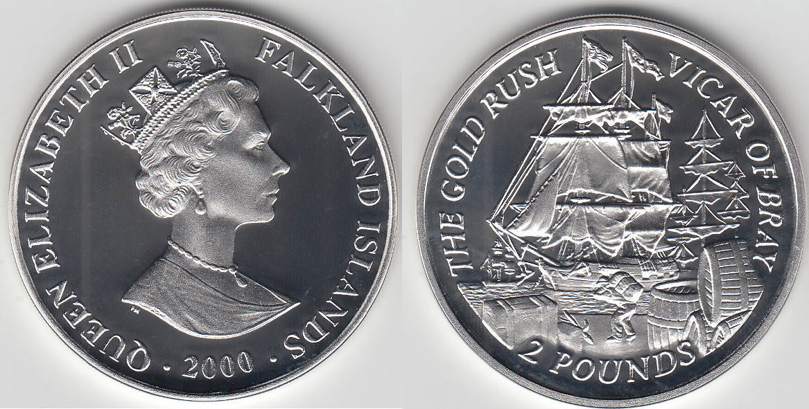 Falkland Inseln 2 Pounds 2000 Silbergedenkm nze Segelschiff Vicar Of falkland-inseln-2-pounds-2000-silbergedenkm-nze-segelschiff-vicar-of