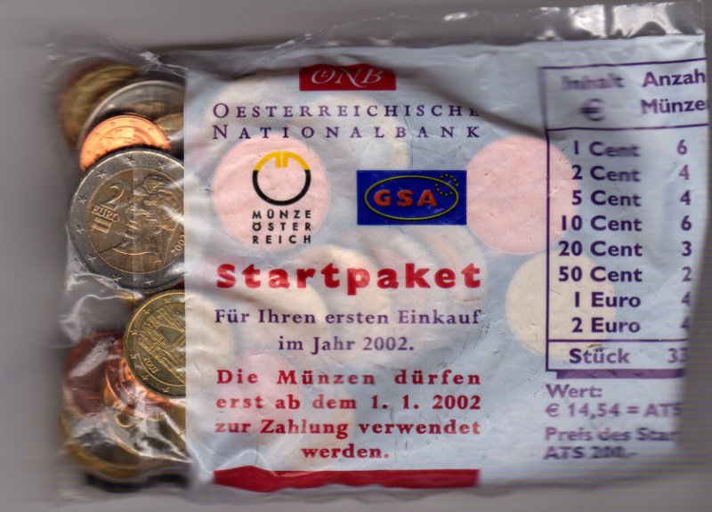Starterkit, 14,54 Euro 2002 Starterkit Österreich zur Euroeinführung