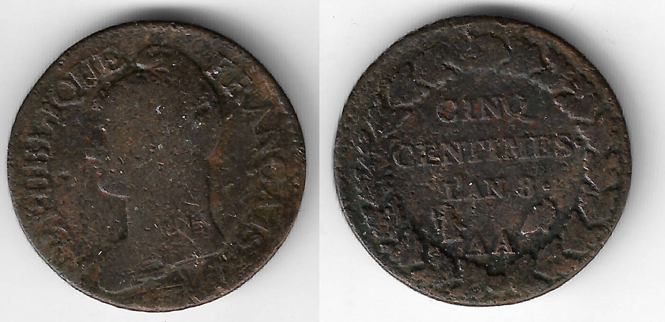 5 Centimes An 8 G – Monnaie Ancienne Française à L'effigie De Marianne