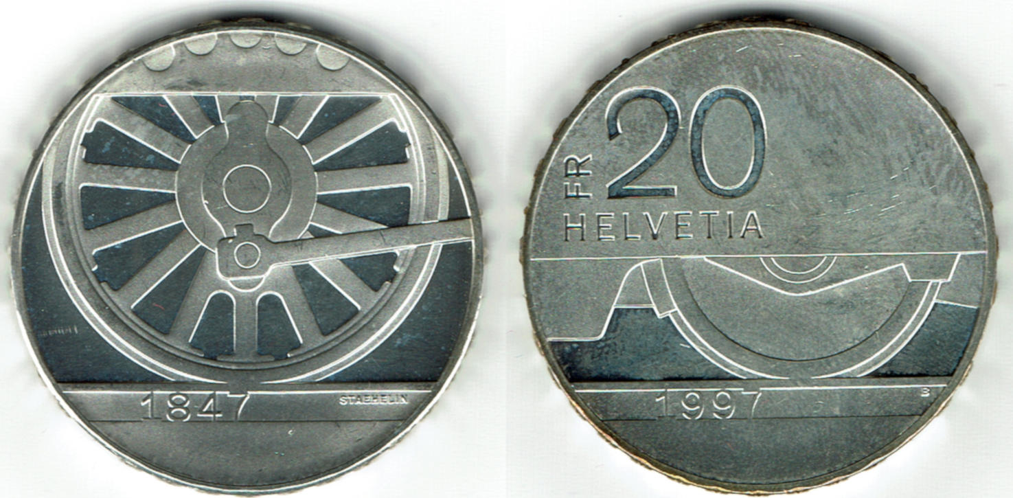 20 Franken 1997 Silbermünze, Gedenkmünze 150 Jahre Schweizerische ...