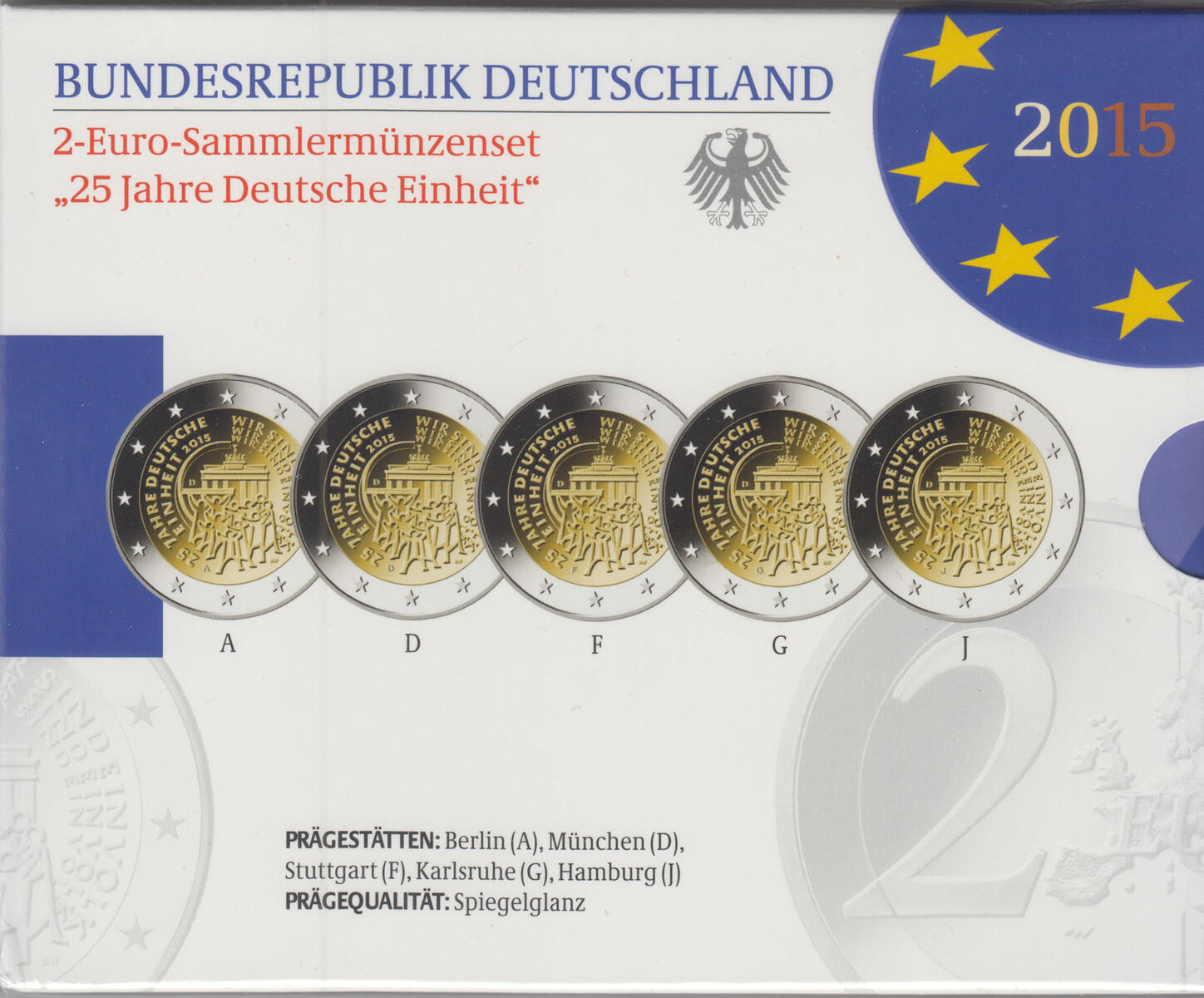 25 Jahre Einheit 2 Euro Münze Wert Deutschland 5 x 2 Euro 2015 A - J Satz 2-Euro-Gedenkmünzen, 25 Jahre